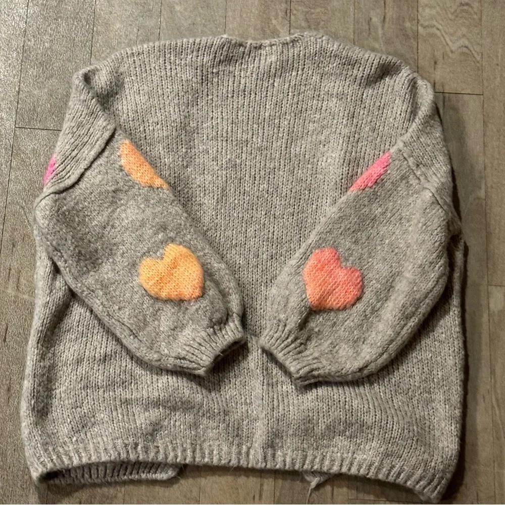 Made In Italy Heart Knitted Oversized Wool Blend Cardigan Sweater Size S/M - Picture 4 of 4